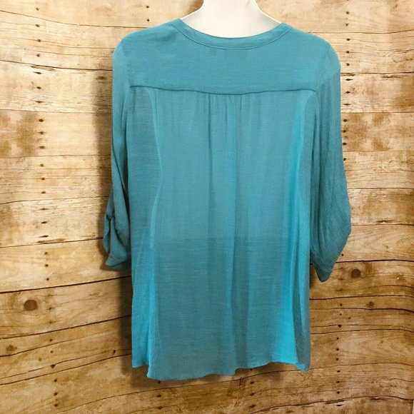 Avenue Size 22/24 Tunic Top Aqua Crinkle Gauze - Picture 5 of 10